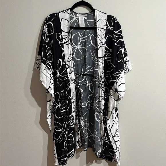 La Blanca Women One Size Kimono Swimwear CoverUp Black Moonlit Silhouette - Picture 3 of 15